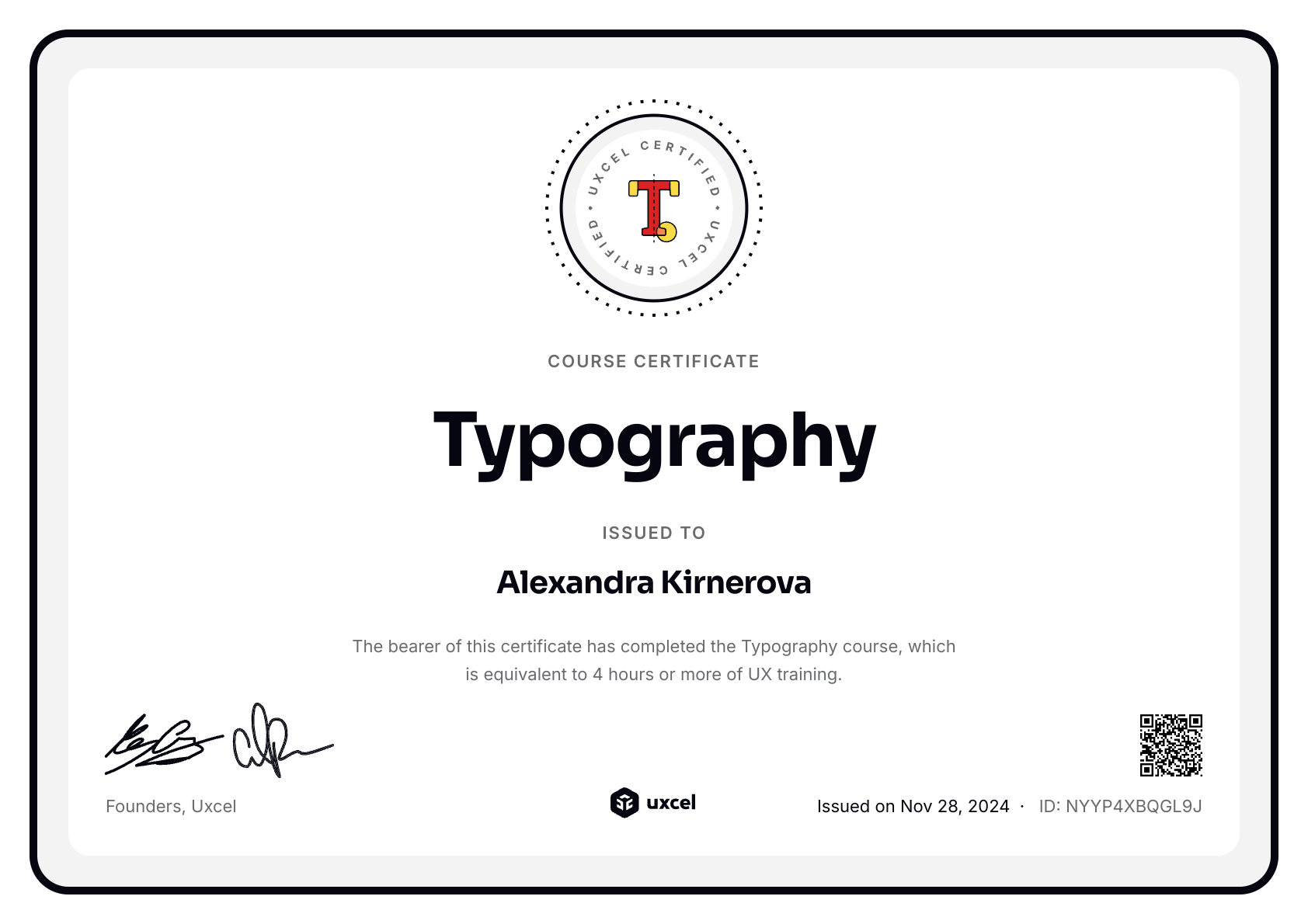 Alexandra Kirnerova's certificate